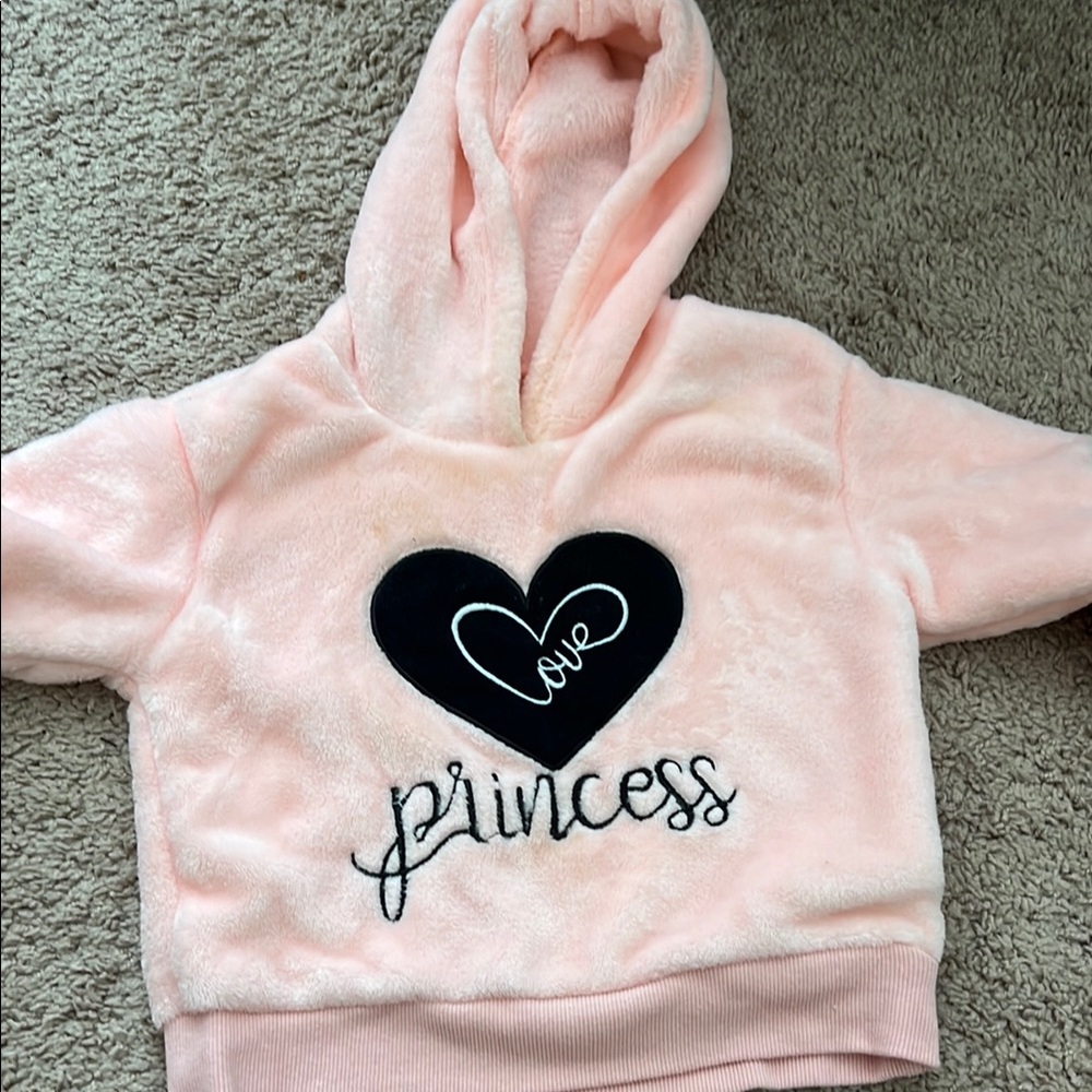 Pink Fuzzy Hoodie with Heart Design